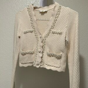 House of Harlow 1960 x Revolve white cream pearl knit style cardigan top